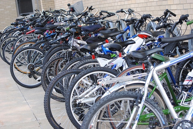 bicycles parked at a bike rack
