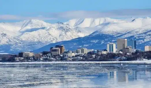 Snow town Anchorage, Alaska, the United States of America