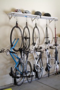 bikes hanging near wall