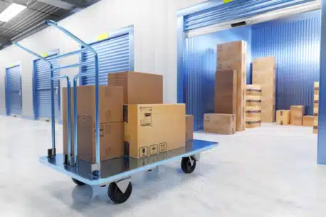 Illustration of boxes on the cart and in a storage unit