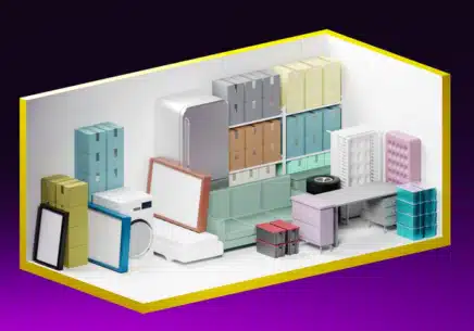 illustration of 10x20 self storage unit with furniture and household appliances