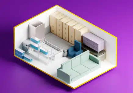 illustration of 10x30 storage unit with personal belongings inside